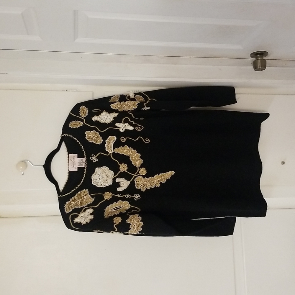 Jaclyn Smith medium Sweater Vintage 80's Beaded Gold Silver Thread
